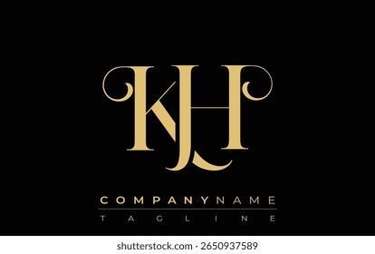 KH Abstract Creative Jewelry Logo. A stylish logo featuring golden monogram initials in an elegant and modern typography, perfect for branding