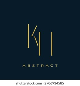 KH Abstractas diseño de logotipo dorado. Abstractas composición de símbolos de oro sobre un fondo azul marino oscuro
