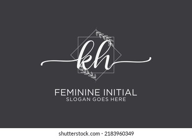 KH beauty monogram and elegant logo design handwriting logo of initial signature, wedding, fashion, floral and botanical with creative template.