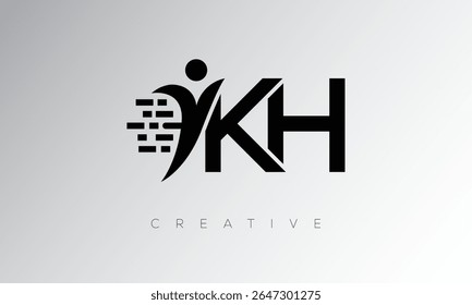KH Creative Digital Monogram Logo – Futuristic Letter mark Design Featuring Human Shape, Pixel Motion and Minimal Tech Style for Innovative Branding Identity