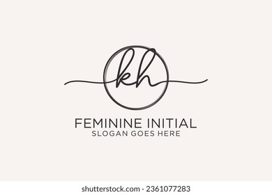 Logo de escritura a mano de KH con el logotipo del vector de plantilla de círculo de la firma inicial, boda, moda, floral y botánica con plantilla creativa.