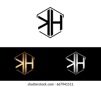 KH hexagon shape initial letter logo
