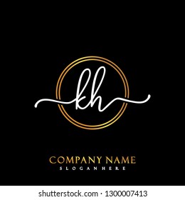 KH Initial Handwriting logo template vector