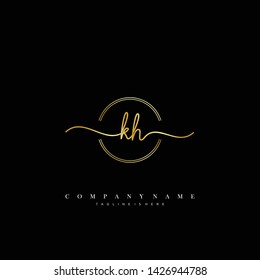 KH initial handwriting logo template vector