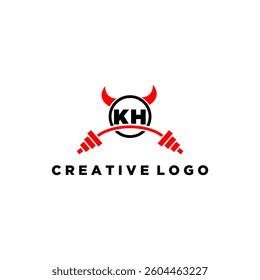 KH initial monogram for fitnes or gym logo with devil style design