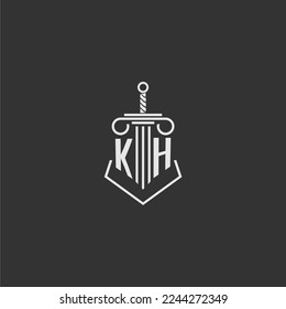 KH initial monogram law firm with sword and pillar logo design