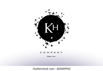 kh k h  black white circle grunge splash vintage retro alphabet company logo design vector icon template