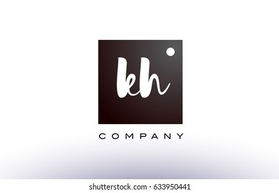 KH K H black white handwritten handwriting alphabet company letter logo square design template dot dots creative abstract