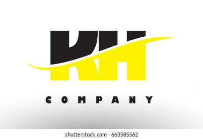 KH K H  Black and Yellow Letter Logo with White Swoosh and Curved Lines.