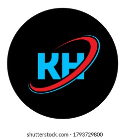 KH K H letter logo design. Initial letter KH linked circle uppercase monogram logo red and blue. KH logo, K H design. kh, k h