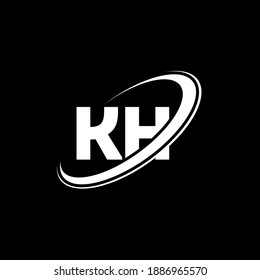 KH K H letter logo design. Initial letter KH linked circle uppercase monogram logo white color. KH logo, K H design. kh, k h