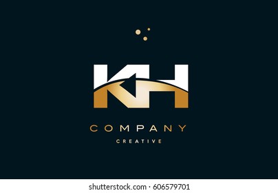 kh k h  white yellow gold golden metal metallic luxury alphabet company letter logo design vector icon template
