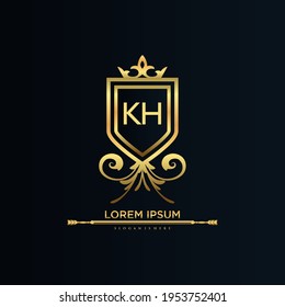 Letra KH Inicial con Plantilla Real.elegante con el vector logotipo de la corona, Ilustración vectorial con logotipo de letras creativas.