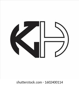 KH Letter logo monogram with oval shape negative space design template white background
