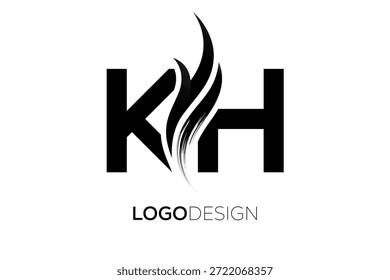 Letra KH Monograma Logo com Pincel Artístico Traçado para Identidade de Marca Moderna