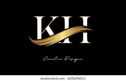 KH Letter Monogram Logo – Elegant Gold Brush Stroke Letter mark for Luxury Branding, Fashion, Boutique  Premium Identity Design
