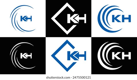 KH logo. K H design. White KH letter. KH, K H letter logo design. Initial letter KH linked circle uppercase monogram logo.