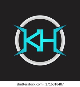 Monograma del logotipo KH con plantilla de diseño de forma circular y de cuatro ejes