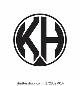 El logotipo de KH círculo monograma con el estilo de la cinta en el fondo blanco