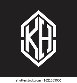KH Logo monogram with hexagon shape and outline slice style with black and white