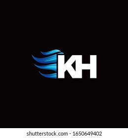 Logo de KH monogramo con plantilla de diseño de estilo de incendio azul