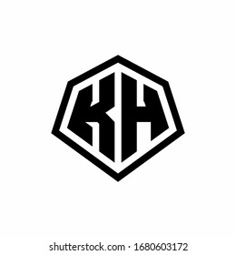 Logo de KH monogramo con forma hexagonal y plantilla de diseño de estilo redondeado de línea aislada en fondo blanco