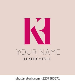 KH monogram logo signature icon.Alphabet initials isolated on light fund.Serif letter k, letter h.Lettering sign.Fashion, beauty boutique, deco design style characters.Elegant typography.