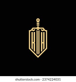 KH vintage shield and sword initial logo in high quality professional design that will print well across any print media