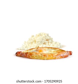 Khachapuri in Ajarian low poly. Georgian cuisine. Baking with cheese, butter and egg. Baking In the form of a boat. Authentic open khachapuri. Khachapuri in triangulation technique.