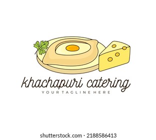 Khachapuri mit Ei, Käse und Petersilie, Logo-Design. Essen, Mahlzeiten, Restaurant, Catering und Kantine, Vektordesign und Illustration