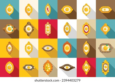 Khachapuri icons set flat vector. Food bakery pie. Georgian menu bread