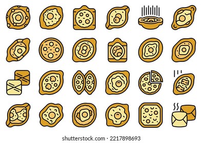 Khachapuri icons set outline vector. Pie bakery. Food menu thin line color flat on white