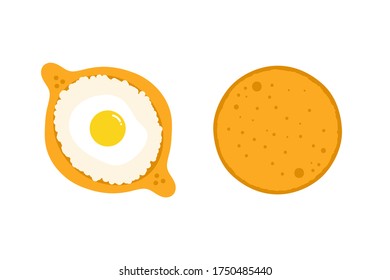 Khachapuri imeruli and khachapuri acharuli, traditional georgian pies, vector icons, illustrations.
