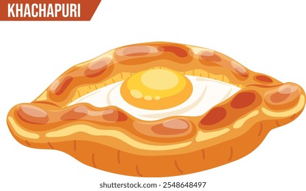 Vista lateral de Khachapuri. Pão de queijo georgiano com ovo. Arte vetorial de comida de rua  