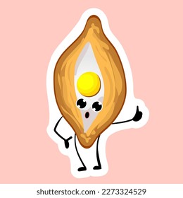 Khachapuri sticker. Bakery logo. Vector illustration of bakery and confectionery.Khachapuri cartoon character