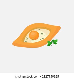 Khachapuri. Vector illustration. Georgian cuisine dish, Georgian national flour product, pie stuffed with cheese and eggs. 