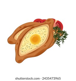 Khachapuri vector illustration logo with fresh vegetables