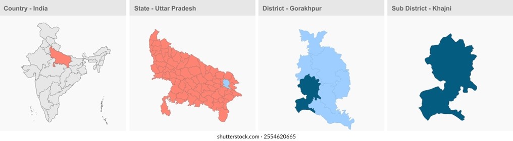 khajni map, Gorakhpur District, Uttar Pradesh State, Republic of India, Government of  Uttar Pradesh, Indian territory, Eastern India, politics, village, tourism