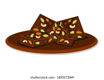 Khajur Dry Fruit Burfee Indian Sweets or Mithai Food Vector