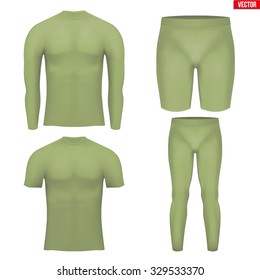 Khaki Base layer compression set of thermal fabric. Sample typical technical illustration.  Vector Illustration isolated on white background