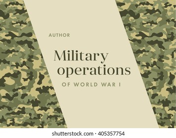 Khaki book cover Leaflet Brochure Flyer template design,  layout design. Camouflage military cloth of infantry. Abstract background. There are place for text. Vector illustration, EPS10