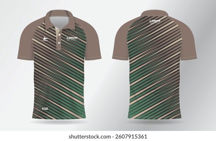 khaki brown and green polo jersey shirt mockup template design for badminton, tennis, soccer, football or sport uniform in front view and back view