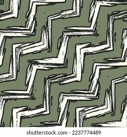 Khaki Brush Stroke Textured Zigzag Muster