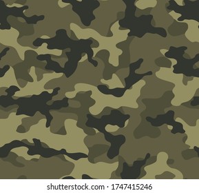 
Khaki camo seamless pattern classic background on textile. Forest background for hunting. Vector