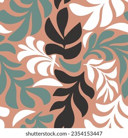 Khaki Camouflage Exotic Hawaiin Branch Set Wallpaper. Brown Repeated Nature Trendy Beach Ornament Pattern. Beige Seamless Floral Jungle Style Design.