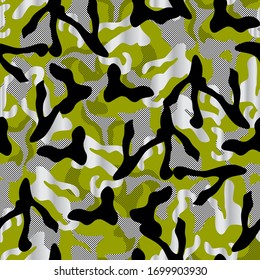 camuflaje khaki sin fisuras en colores verde y plateado y negro. señala el fondo del ejército el arte vectorial