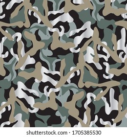 camuflaje khaki sin fisuras en colores verde y plateado y negro. señala vectores de modas del ejército de fondo