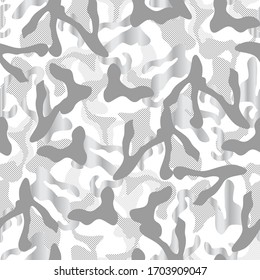 khaki Camouflage seamless pattern in grey and silver and black colors. points background army fashion vector art