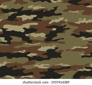 Khaki camouflage, vector pattern. Black, brown spots. Street trendy background.