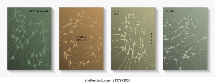 Khaki color flyers. Intersecting waves torrent textures. Creative military vector templates. Khaki posters and banners fluid wavy graphic design.